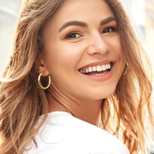 Adoyi 9 Pairs Gold Hoop Earrings Set for Womens Twisted Huggie Hoops Earrings 14K 18K Gold Plated for Girls Valentines Mother's Day Birthday Gifts Lightweight - color: 14K Gold Plated