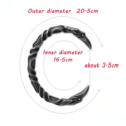 Raven Torc Bracelet for Men Norse Viking Raven Bangle Adjustable Stainless Steel Twisted Viking Jewelry - color: Black