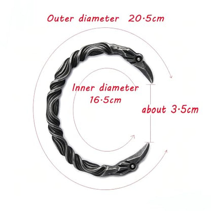 Raven Torc Bracelet for Men Norse Viking Raven Bangle Adjustable Stainless Steel Twisted Viking Jewelry - color: Black