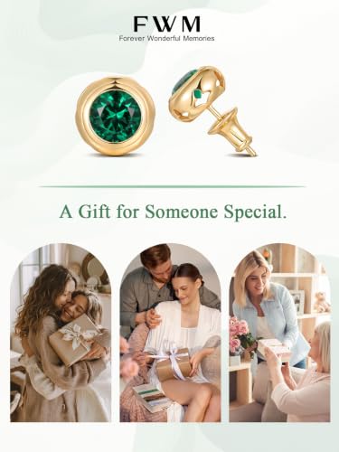 0.6-4 Carat 5A Cubic Zirconia/Simulated Emerald Sparkle Stud Earrings for Women, Hypoallergenic 925 Sterling Silver Posts, Anniversary Birthday Valentines Mothers Day Jewelry Gift - color: Simulated Emerald - Yellow Gold, size: 0.6 Carat (0.30ct * 2)