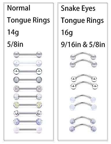 14G Tongue Rings Snake Frog Eyes Piercing Jewelry for Women Men Surgical Steel Plastic Tongue Rings - color: Surgical Steel