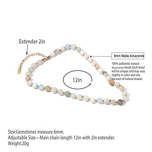 Semi Precious Stone Beaded Choker Necklace 14K Gold Plated Natural Stone Double Strand Necklace Layered Short Necklaces - color: Amazonite