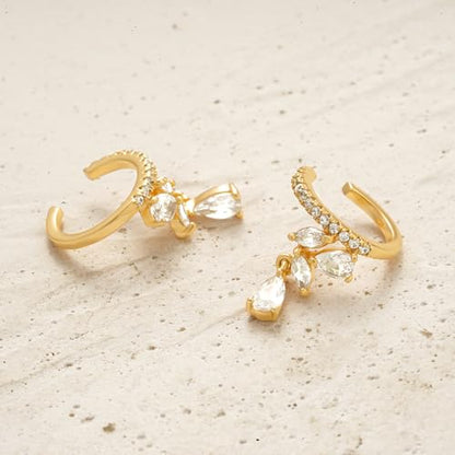 Women Ear Cuff Earring Gold Non Pierced Ear Cartilage Clip on Wrap Hoop 14K Gold Filled Tiny Boho Beach Simple Minimalist Delicate Handmade Hypoallergenic Jewelry Gift-Sold as Single/Pair - style: Flower /Pair