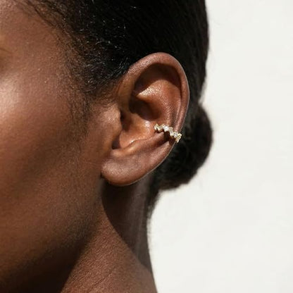 SLUYNZ 925 Sterling Silver CZ Cuff Earrings for Women Small Hoop Earrings No Piercing Cartilage Earrings - color: B-18K Gold Plated