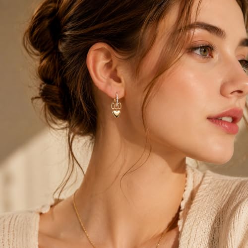 925 Sterling Silver Dangle Whale Shark Butterfly Bow Earrings for Women | Hypoallergenic Huggie Hoop Drop Cross Earrings for Sensitive Ears, Cubic Zirconia Statement Trendy Jewelry Birthday Gifts - color: Gold Sparkling Bow Love