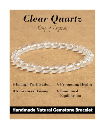 Natural Stone Beaded Bracelets for Men Women, 4mm 6mm 8mm | Healing Crystal, Protection Gemstone, Gift Packaging with Energy Card, Stretch Jewelry, Replacement Beads Included, 18 Stone - color: Clear Quartz(King of Crystals), size: 6mm