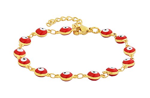 Women's Charm Enamel Evil Eye Protection Link Chain Bracelet - color: Silver,Gold