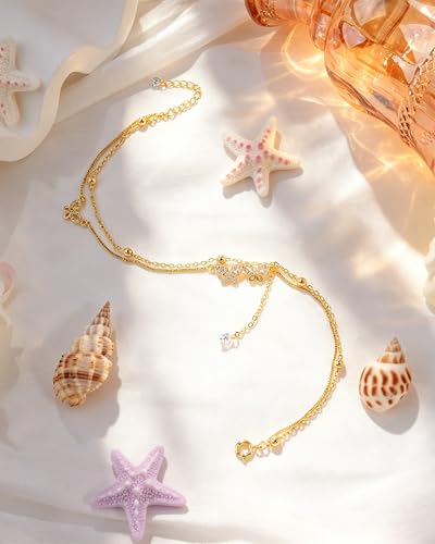 Silver Ankle Bracelets for Women, Butterfly/Stars Cute Charm Anklet, 14K Gold Plated Layered Chain Anklets for Women Teen Girls - style: Butterfly-Gold