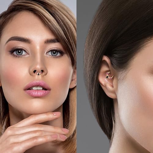 15PCS 14K Gold Plated Nose Rings Studs Set for New Piercing Beginners - color: 3pcs-Rose Gold-septum rings