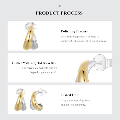 14K Gold Plated Two-Tone Oval Hoop Earrings for Women, Water Drop Design Lightweight Huggie Earrings,925 Sterling Silver Posts Double Drop Chunky Hoops Hypoallergenic Ear Buckles - color: Gold Two Tone Drop