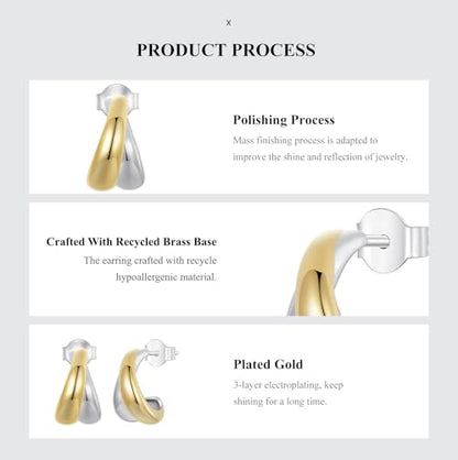 14K Gold Plated Two-Tone Oval Hoop Earrings for Women, Water Drop Design Lightweight Huggie Earrings,925 Sterling Silver Posts Double Drop Chunky Hoops Hypoallergenic Ear Buckles - color: Gold Two Tone Drop