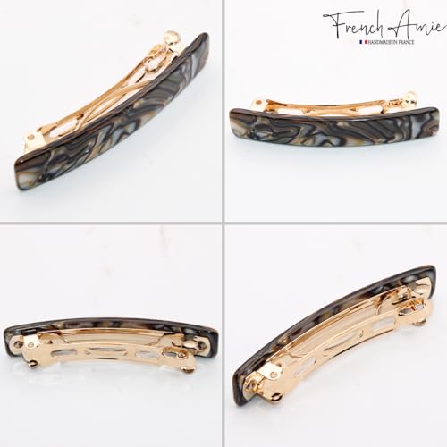 French Amie Bar Onyx Silver Grey Small 2 1/4 Inch Hair Clip Barrette | Handmade Cellulose Acetate Durable Grip For Women Girls Teens Everyday Style - color: Onyx Silver Grey