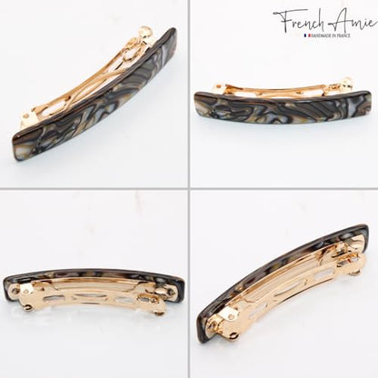 French Amie Bar Onyx Silver Grey Small 2 1/4 Inch Hair Clip Barrette | Handmade Cellulose Acetate Durable Grip For Women Girls Teens Everyday Style - color: Onyx Silver Grey