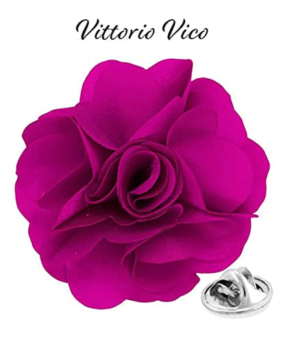 Premium Men's Formal Solid Color Flower Lapel Pin - Boutonniere for Men, Brooch Pin - color: Magenta