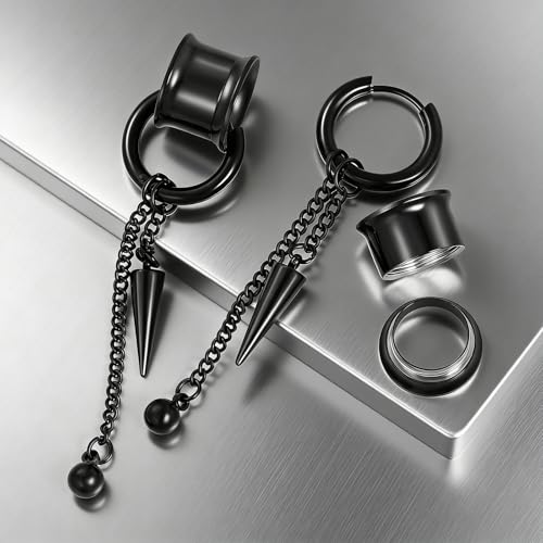 Aienid 2 Pcs Stainless Steel Dangle Gauges, 6mm-20mm Ear Tunnels Expander Plugs Stretcher Piercing Body Jewelry for Men Women - color: Chain, size: 6mm (2G)