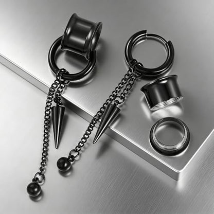 Aienid 2 Pcs Stainless Steel Dangle Gauges, 6mm-20mm Ear Tunnels Expander Plugs Stretcher Piercing Body Jewelry for Men Women - color: Chain, size: 6mm (2G)