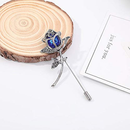 Rhinestone Rose Flower Brooch.Crystal Lapel Pin Brooch, Classy Flowers Tie Pin for Women Men Boutonniere Suit Pins - color: Blue