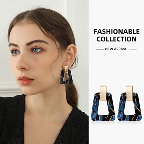 Acrylic Geometric Statement Earrings - Mottled Resin Lightweight Dangle Earrings for Party or Vacation - color: BLACK BLUE