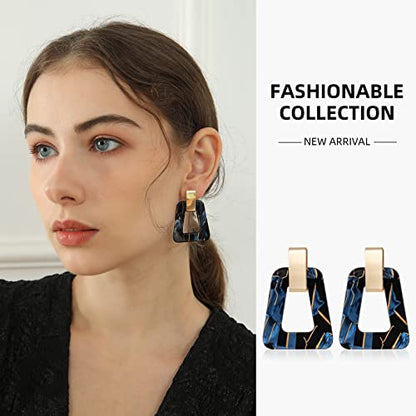Acrylic Geometric Statement Earrings - Mottled Resin Lightweight Dangle Earrings for Party or Vacation - color: BLACK BLUE