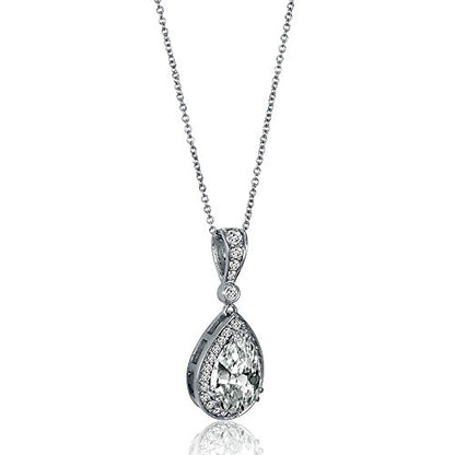 BERRICLE Sterling Silver CZ Pendant Necklace for Women, Cubic Zirconia - Cushion, Pear, Princess, Round Cut - Art Deco Halo Designs - style: Teardrop Halo