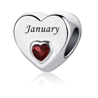 January-December 12 Months Colors Birthstone Crystal Happy Birthday Heart Charms For Charm Bracelets Necklace - color: January