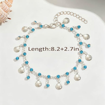 Yalice 925 Silver Plated Charm Chain Ankle Bracelets for Women Dainty Fringe Waterproof Anklets Boho Beach Wedding Foot Jewelry - color: Blue