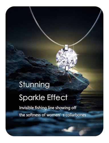 Teardrop 925 Silver CZ Floating Pendant Necklace 16 Inch Cubic Zirconia Invisible Necklace, Hypoallergenic, Jewelry Gifts for Women Anniversary Birthday - color: Round-Shaped_8MM