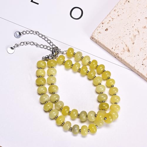 Natural Healing Gemstone Bracelet Handmade Yoga Stretch Elastic Bracelet Stress Relief Crystal Jewelry for Men and Women - color: Lemon Jade(Good Mood), size: 5x8