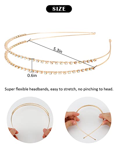 Wecoe 4 Pack AB Rhinestone Headbands Gold Metal Headbands Flower Girl Bridal Wedding Headband Crystal Headpieces Flower Leaf Butterfly Headband Formal Hair Accessories For Women Girls Gifts - color: Gold band & AB rhinestones