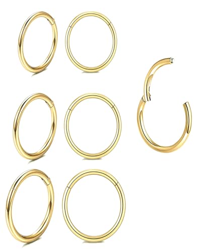 Unisex Dainty Tiny 18k Real Gold Plating Cartilage Huggie Hoop Earrings, 16G Surgical Steel Small Endless Hinged Hoops Earring for Earlobe Cartilage Helix Rook Daith Conch Nose Lip Body Piercing Jewelry - color: 20G(0.8mm) - Gold 6/8/10mm