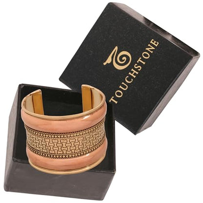 Touchstone Indian Bollywood Handcrafted Slip In Easy To Wear Stylish Wrist Enhancer Designer Broad Jewelry Cuff Bracelet For Women and Men. - style: Braided two tone floral 2