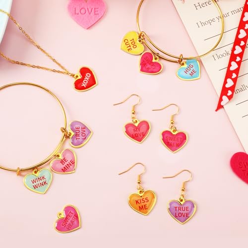 60Pcs Valentine Charms Valentines Day Heart Candy Alloy Pendants | Enamel Valentine Heart Charms, Conversation Heart Charms Collection, Text Engraved Designs, Festival Theme Accessories - style: Valentine Heart Charms