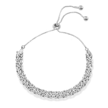 LeCalla 925 Sterling Silver Byzantine Bolo Bracelet for Women | Handmade Adjustable Sliding Bolo Link Chain Bracelet | Classic Italian Byzantine Jewelry - color: Silver Byzantine with Customized Card