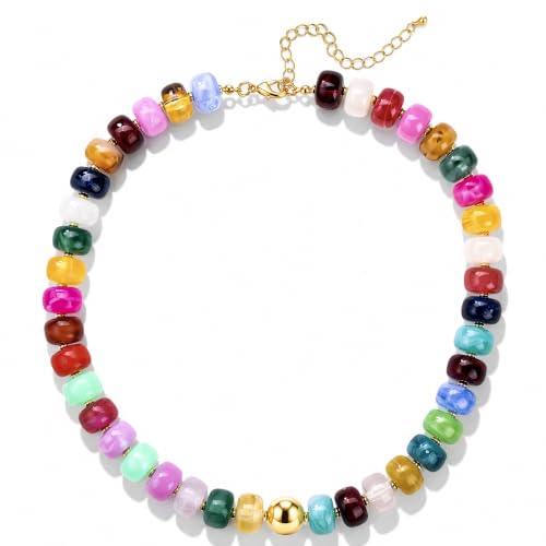 Chunky Beaded Necklaces for Women，Minimalistic Modern Jewelry | Colorful Boho Collar Necklace, Large Round Beads Resin Choker Necklace, Y2K Summer Beach Jewelry for Women - color: colorful ball