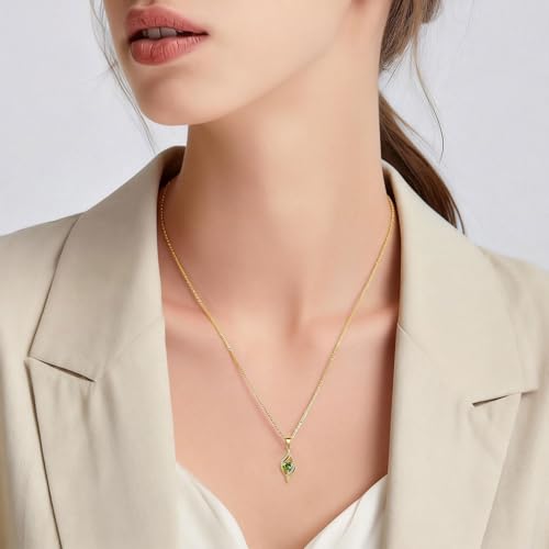 Birthstone Necklace for Women, 14K Gold Plated Heart Cubic Zirconia Pendant, Dainty Birthstone Jewelry Necklace Gifts for Birthday, Valentine’s Day Mother's Day - color: August-Peridot