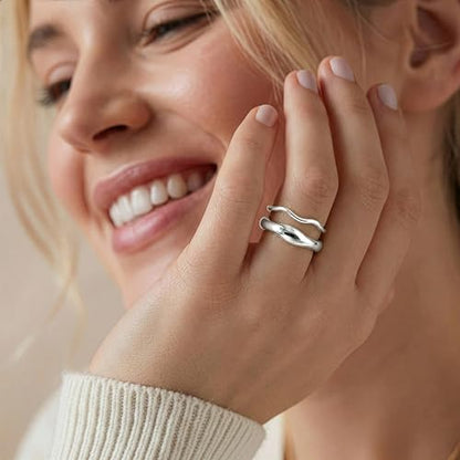 Gold Rings for Women Men Non Tarnish, Waterproof Chunky 14K Gold Plated Dainty Stackable Rings Trendy Statement Pinky Thumb Rings Engagement Eternity Wedding Band Ring Stacking Gold Jewelry Size 3 4 5 6 7 8 9 10 11 - color: Silver, size: 9
