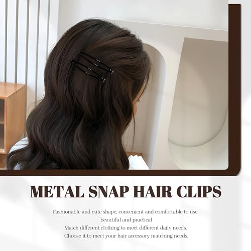 16 PCS Snap Hair Clips Metal Barrettes for Women Non Slip Barrettes for Thick and Thin Fine Hair,Bright Black,2.36 x 0.43 Inches. - color: Bright Black