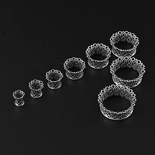 PUNKYOUTH 2PCS Ear Gauges Plugs Hollow Floral Single Flared Tunnels Fashion Expander Stretcher Piercings Brass Gauge Earrings 2g-1" - color: #1 Silver, size: 00g-10mm