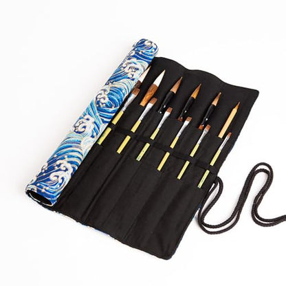 Funny live Paint Brush Holder Art Supplies, Artist Brush Holder & Art Supply Storage Organizer Roll-Up Case Bag, Protect Acrylic Oil Watercolor Paintbrushes (Blue Sea Wave-20 Slot Pockets) - style: Blue Sea Wave-20 Slot Pockets