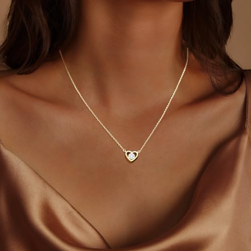 Airmb Heart Necklace for Women Gold/Silver Plated Trendy Heart Choker Lover Pendant Hypoallergenic Fashion Gold/Silver Necklace for Women Love Jewelry Gift for Women Girlfriend - color: One Cubic Zirconia-Gold