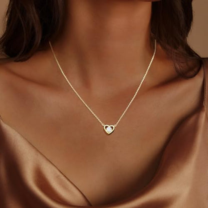 Airmb Heart Necklace for Women Gold/Silver Plated Trendy Heart Choker Lover Pendant Hypoallergenic Fashion Gold/Silver Necklace for Women Love Jewelry Gift for Women Girlfriend - color: One Cubic Zirconia-Gold