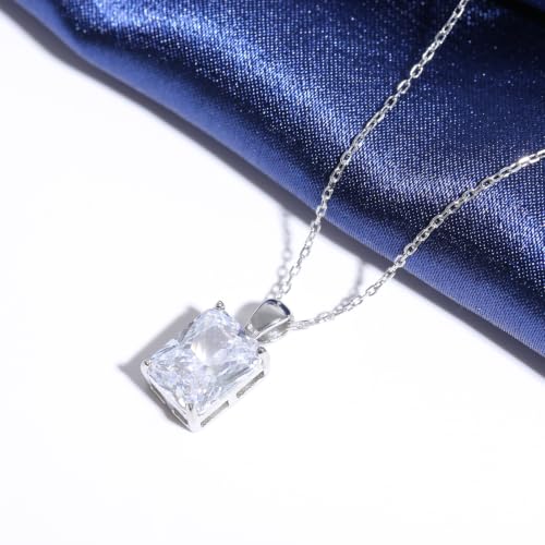 Cubic Zirconia Solitaire Necklace Stainless Steel, Rectangle Color Change Synthetic Alexandrite/Solitaire Necklace Pendant Women - color: Rectangle-Princess cut CZ-S