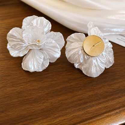 Pearl Hoop Dangle Earrings for Women, White Petal Statement Earrings, Floral Drop Earrings, Lightweight Elegant Wedding Vacation Party Jewelry - color: A0028-style C