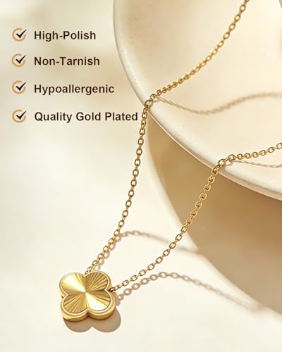 Four Leaf Clover Necklace 18K Gold Plated Necklaces for Women Lucky Flower Pendant Adjustable Link Chain Stainless Steel Dainty Trendy Simple Jewelry Gifts for Women - color: 1G-Gold