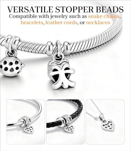 GW Stopper Charms 925 Sterling Silver Round Rondelle Spacer Beads with Exquisite Velvet Bag for Charm Bracelets for Women - color: Silver-10PCS