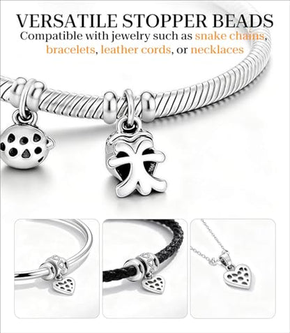 GW Stopper Charms 925 Sterling Silver Round Rondelle Spacer Beads with Exquisite Velvet Bag for Charm Bracelets for Women - color: Rose Gold-4PCS