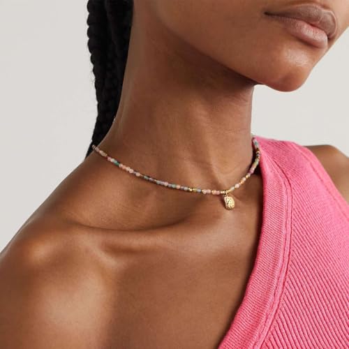 KissYan Beaded Choker Necklace for Women, Colorful Natural Gemstones Pearl Choker 14K Gold Plated Pendant Healing Crystal Necklace Handmade Stone Jewelry Gift | 14K Gold Plated Pendant Necklaces, Natural Gemstones Pearl Choker, Healing Crystal Chain, Hand