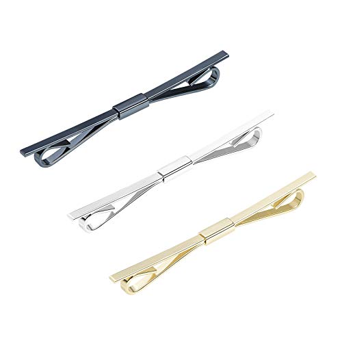 3PCS Men's Classic Tie Clips - Shirt Collar Clip Bar for Necktie - Gold, Silver, Black Tone - Tie Pins, Collar Holder - style: 60mm Length Flat Head