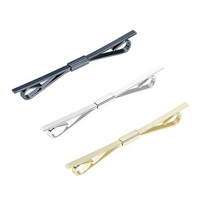 3PCS Men's Classic Tie Clips - Shirt Collar Clip Bar for Necktie - Gold, Silver, Black Tone - Tie Pins, Collar Holder - style: 60mm Length Flat Head