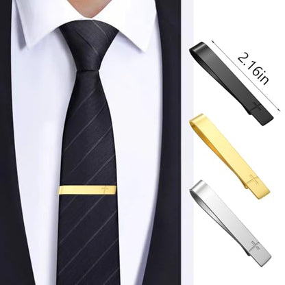 GWD Stainless Steel Tie Clips for Men Classic Tie Bar Clip Set | Ideal Gift for Father, Husband, Boyfriend, Business, Wedding, Tie clip With Gift Box - style: Cross